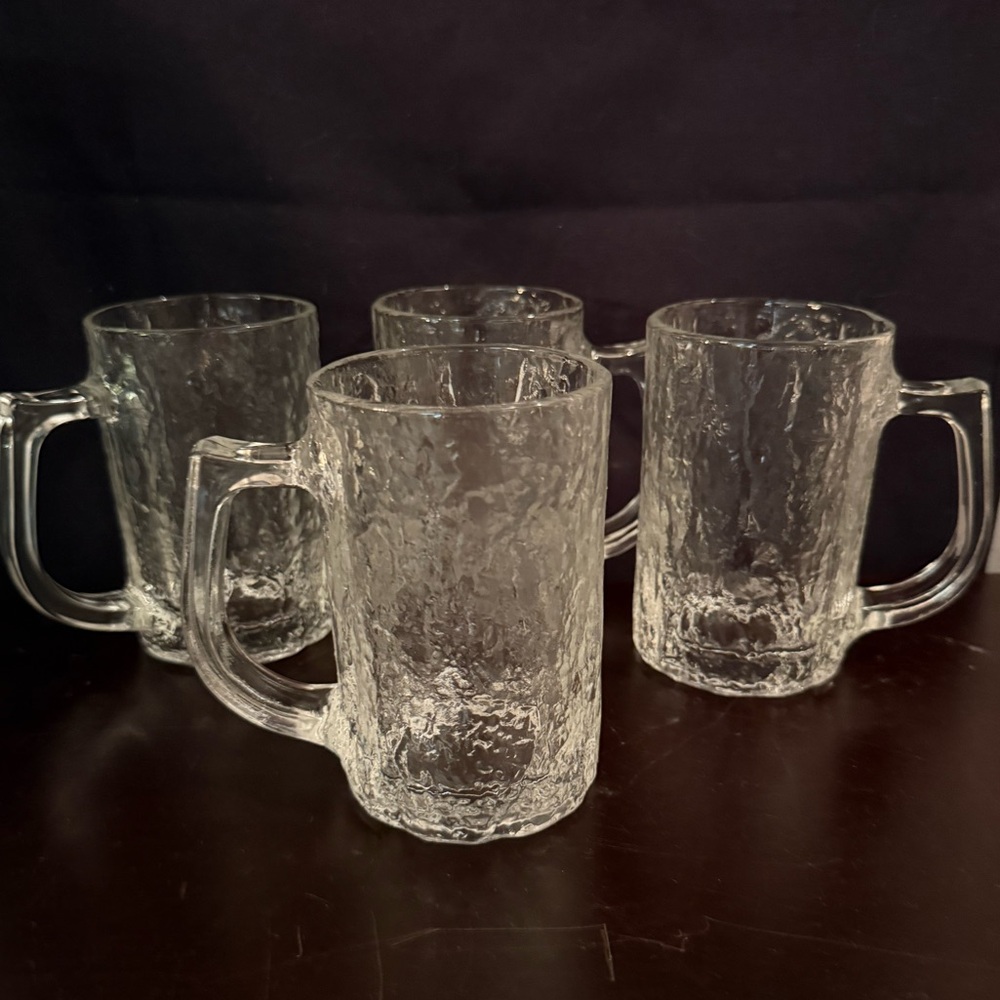 4 MCM Studio Nova Brutalist Textured Glass Mugs by Hoya (Mikasa) 14oz